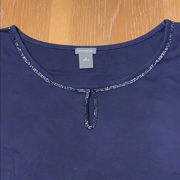 Ann Taylor navy blue beaded neckline top - Picture 2 of 2